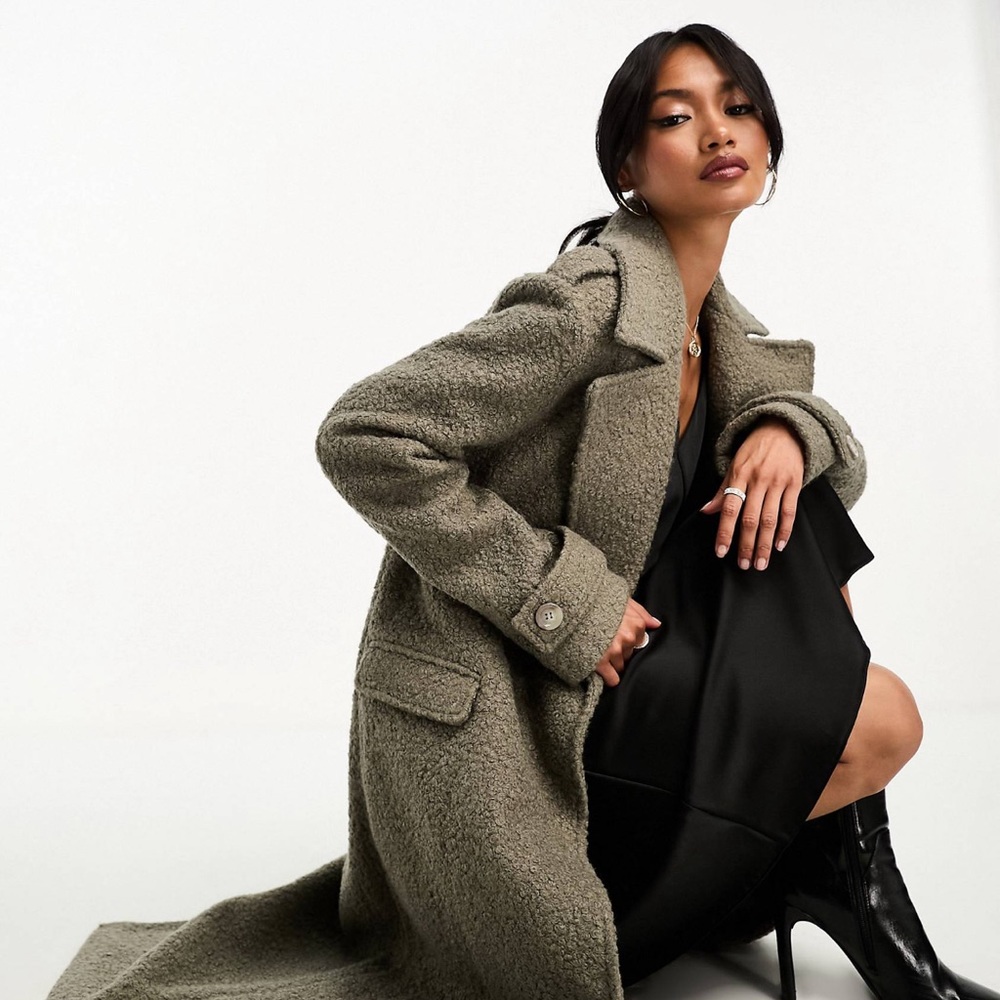 Pretty Lavish oversized boucle coat in taupe